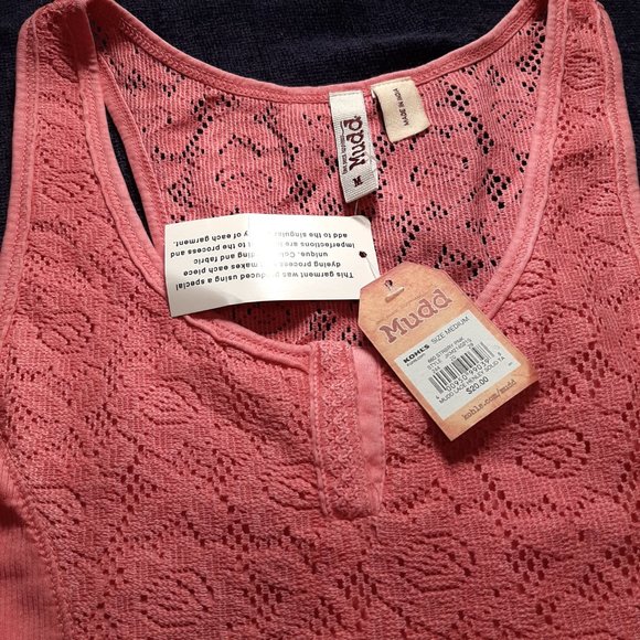 Mudd Lace Henley Tank - Juniors Coral (M) - Picture 4 of 11